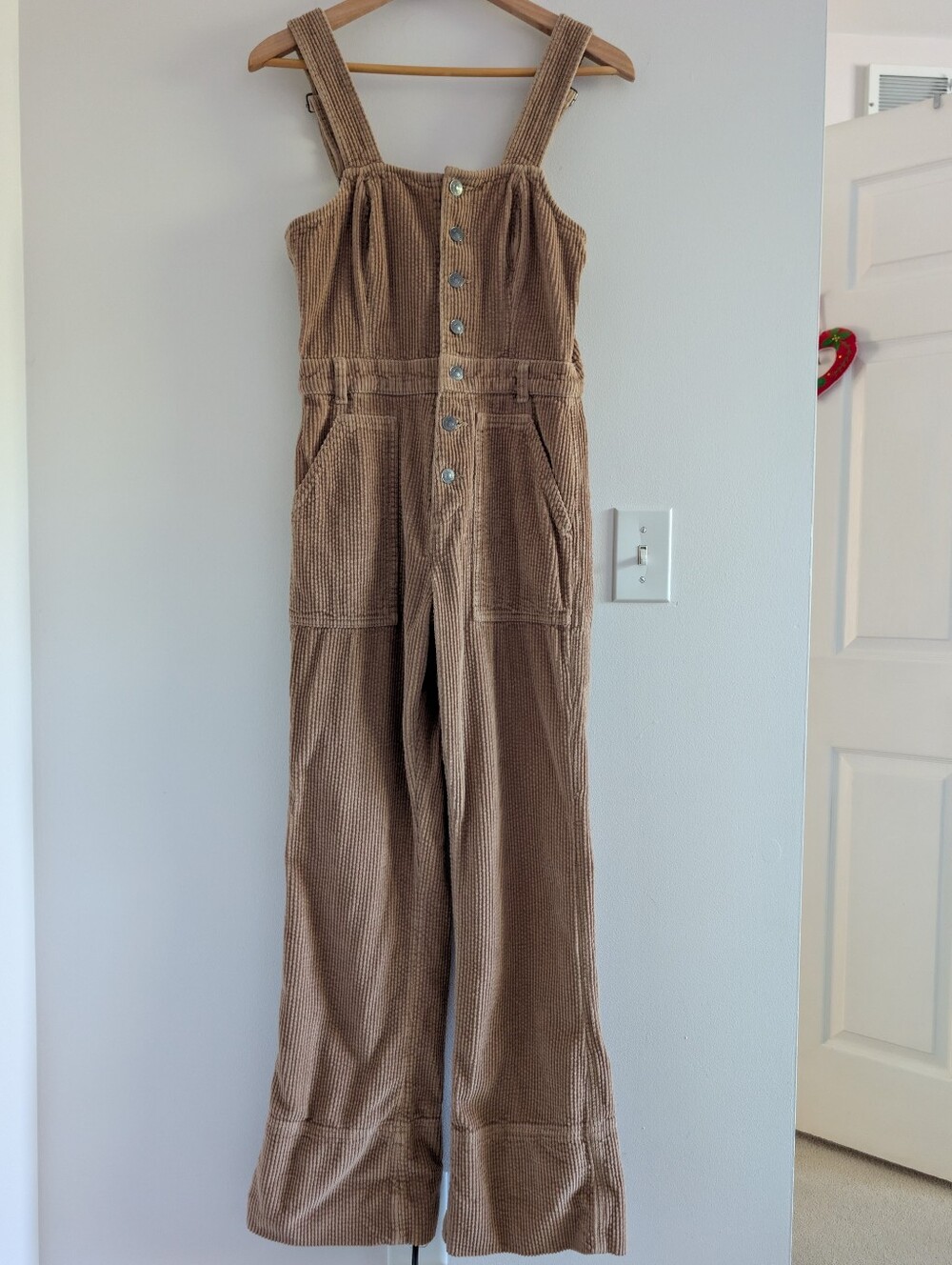 aerie Brown Corduroy Button-Front Utility Jumpsuit